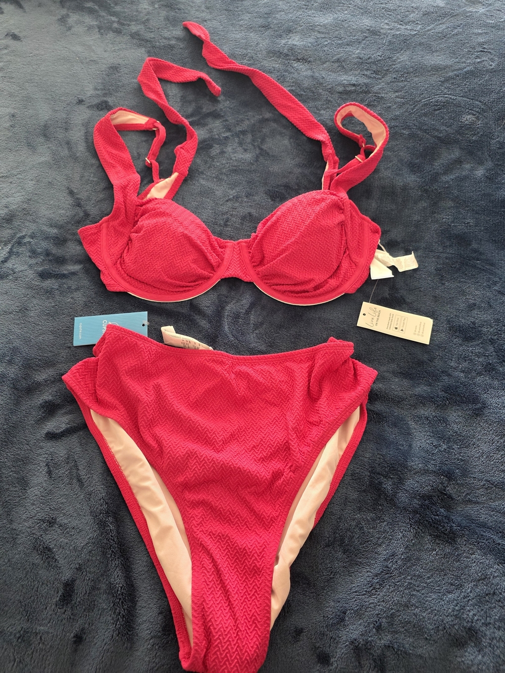 Cupshe Hot Pink Textured Bikini Set